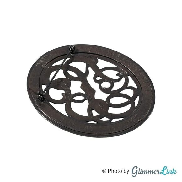 Vintage Large Oval Open Scroll Work Silver Tone Brooch - Picture 6 of 9